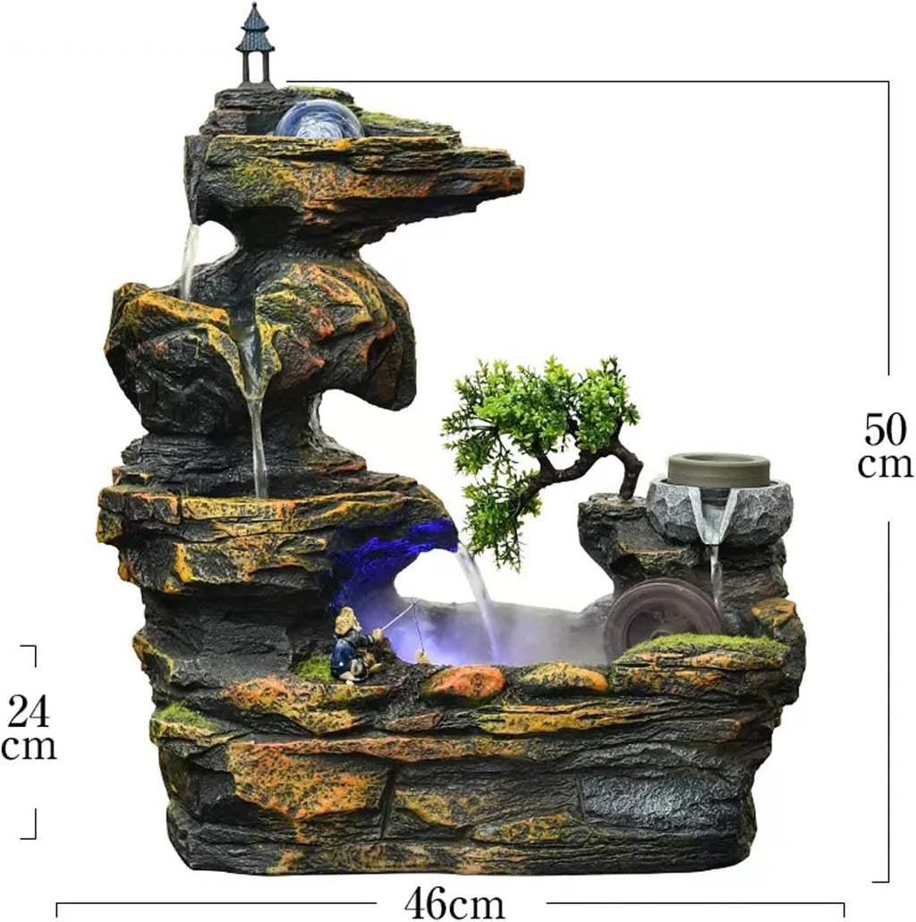 Desktop Fountain Tabletop Water Fountain Rock Falls Fountains Resin Indoor Waterfall with Crystal Ball and Automatic Pump for Home Office Decor(Large)