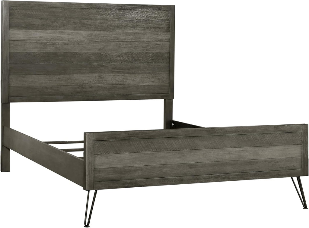 4-Pieces Bed Set Contemporary Style Queen Size Panel Bed Multi Gray Finish Solid Acacia Wood Bedroom Furniture