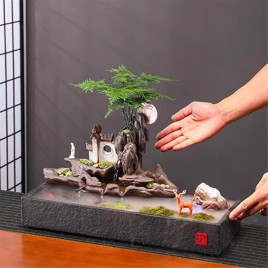 Tabletop Fountain Ceramic Rockery and Flowing Water Desktop Fish Tank Home Relaxation Serene Table Decor Tabletop Water Fountain