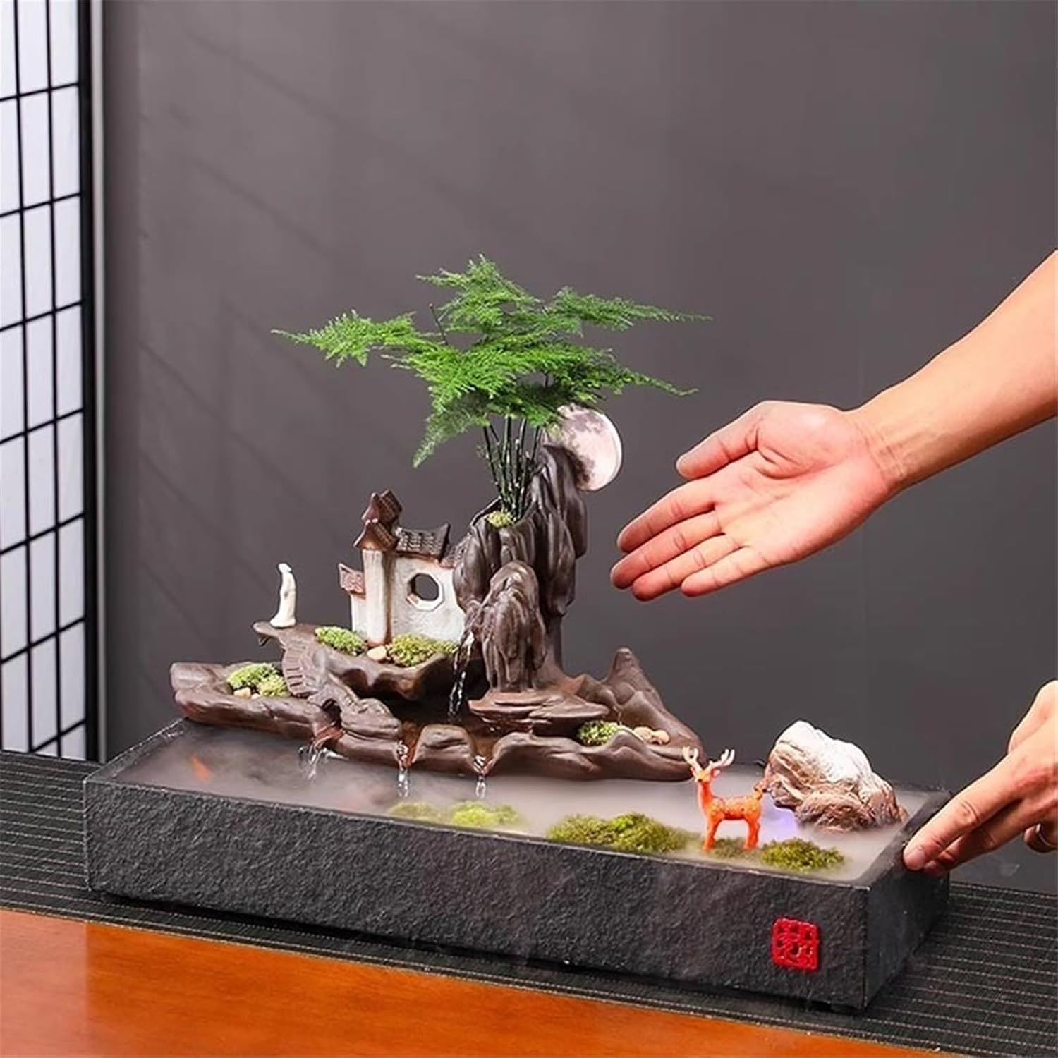 Tabletop Fountain Ceramic Rockery and Flowing Water Desktop Fish Tank Home Relaxation Serene Table Decor Tabletop Water Fountain