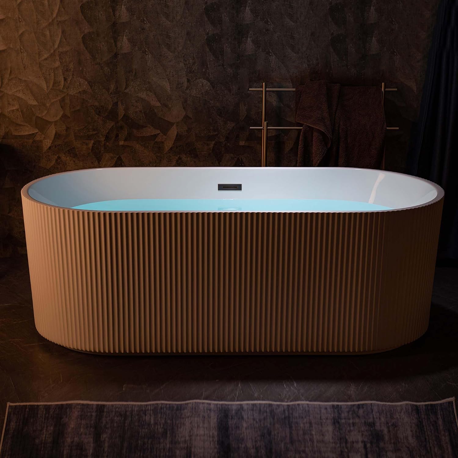WOODBRIDGE 67' L x 31-1/2' W Freestanding Contemporary Soaking Bathtub,Unique Pleated Design, with Oil-Rubbed Bronze Pop-Up Drain Drain and Overflow Option, White,B1526-ORB