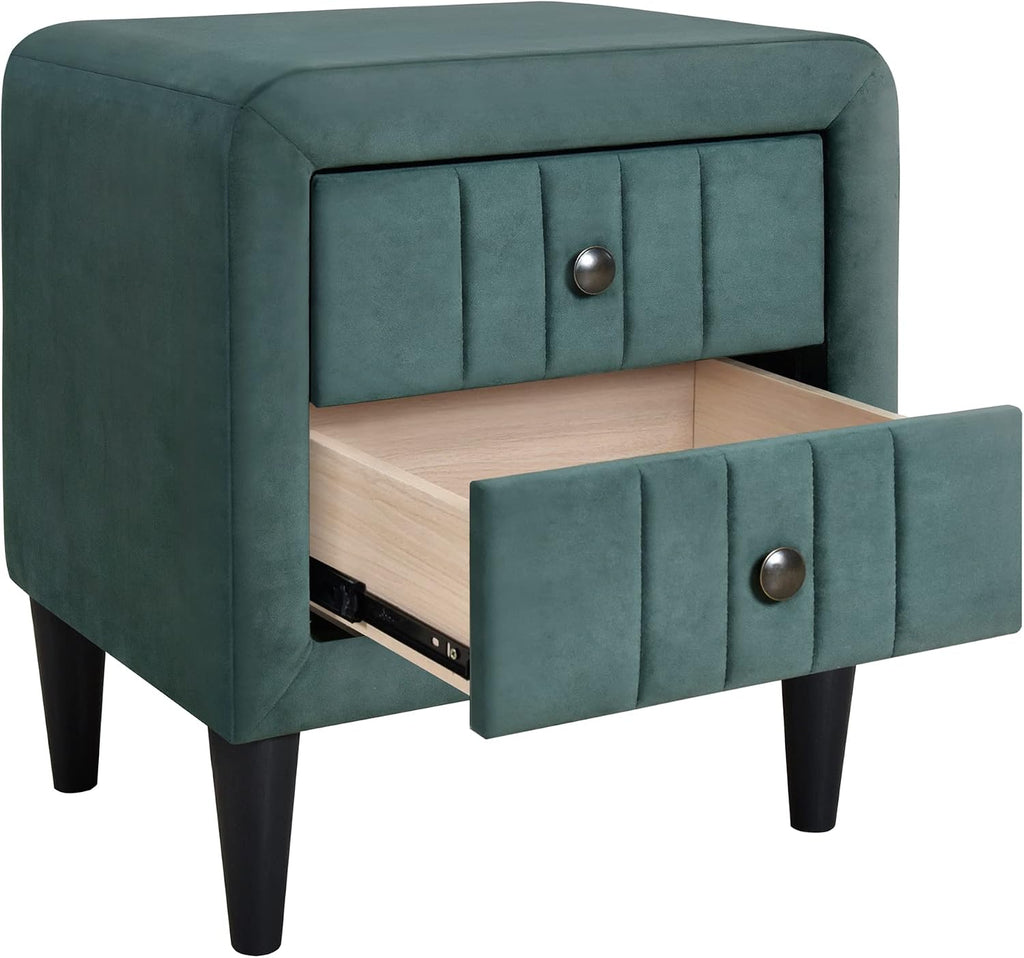 KLMM Elegant 4-Pieces Bedroom Sets Queen Size Upholstered Platform Bed with Two Nightstands and Storage Bench, No Box Spring Needed (Green#M^)