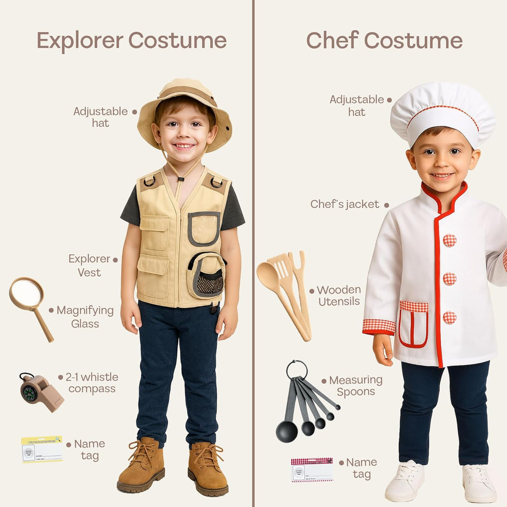 5-1 Kids Dress Up Clothes & Pretend Play Costumes for Ages 3-7 - Cute Role Play Dress Up Costumes for Boys & Girls with Matching Accessories & Storage Trunk