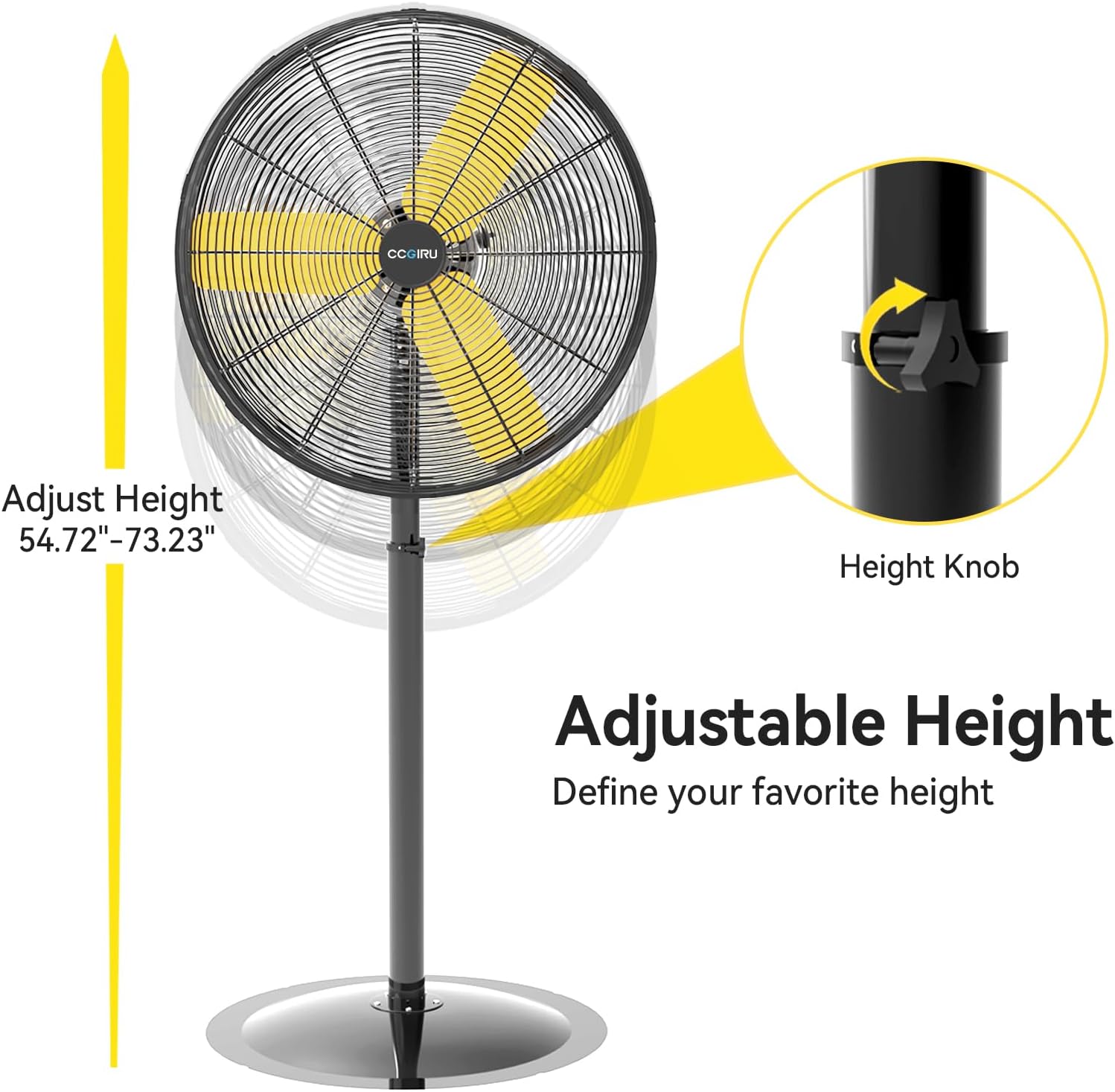 CCGIRU 24 Inch Industrial Pedestal Fan, 7800 CFM Oscillating Fan on Stand Heavy Duty, Metal Standing Fans with 3 Speed for Warehouse, Garage or Workshop, UL Safety Listed
