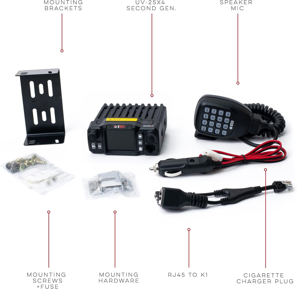 BTECH UV-25X4 (Second Gen.) Mini Mobile 25 Watt Tri Band Base, Mobile Radio: VHF, 1.255M, UHF Amateur (Ham)