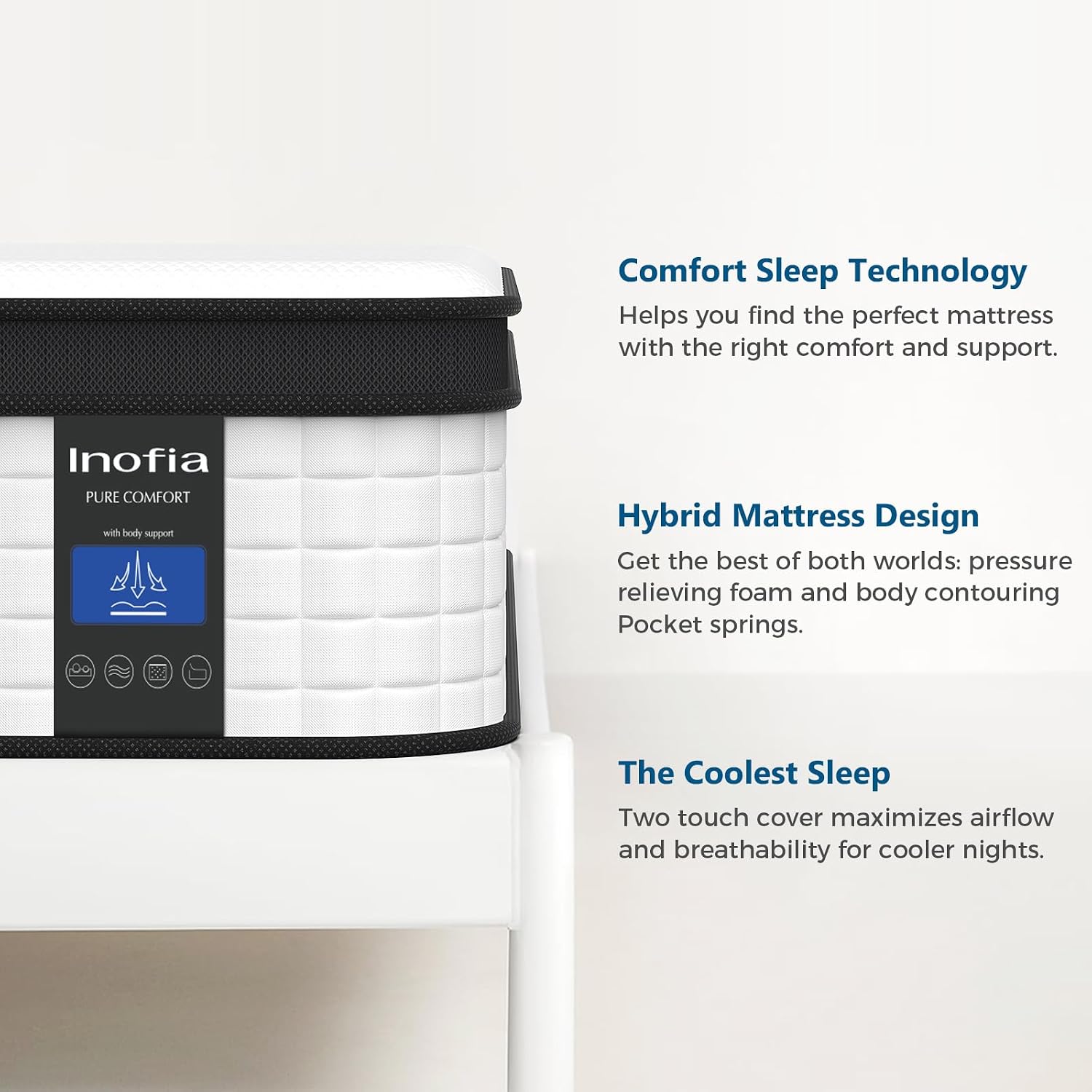 Inofia Full Mattress, 12 Inch Hybrid Innerspring Mattress Cool Bed with Breathable Soft Knitted Fabric Cover, 101 Nights Trial, Full Size Mattresses