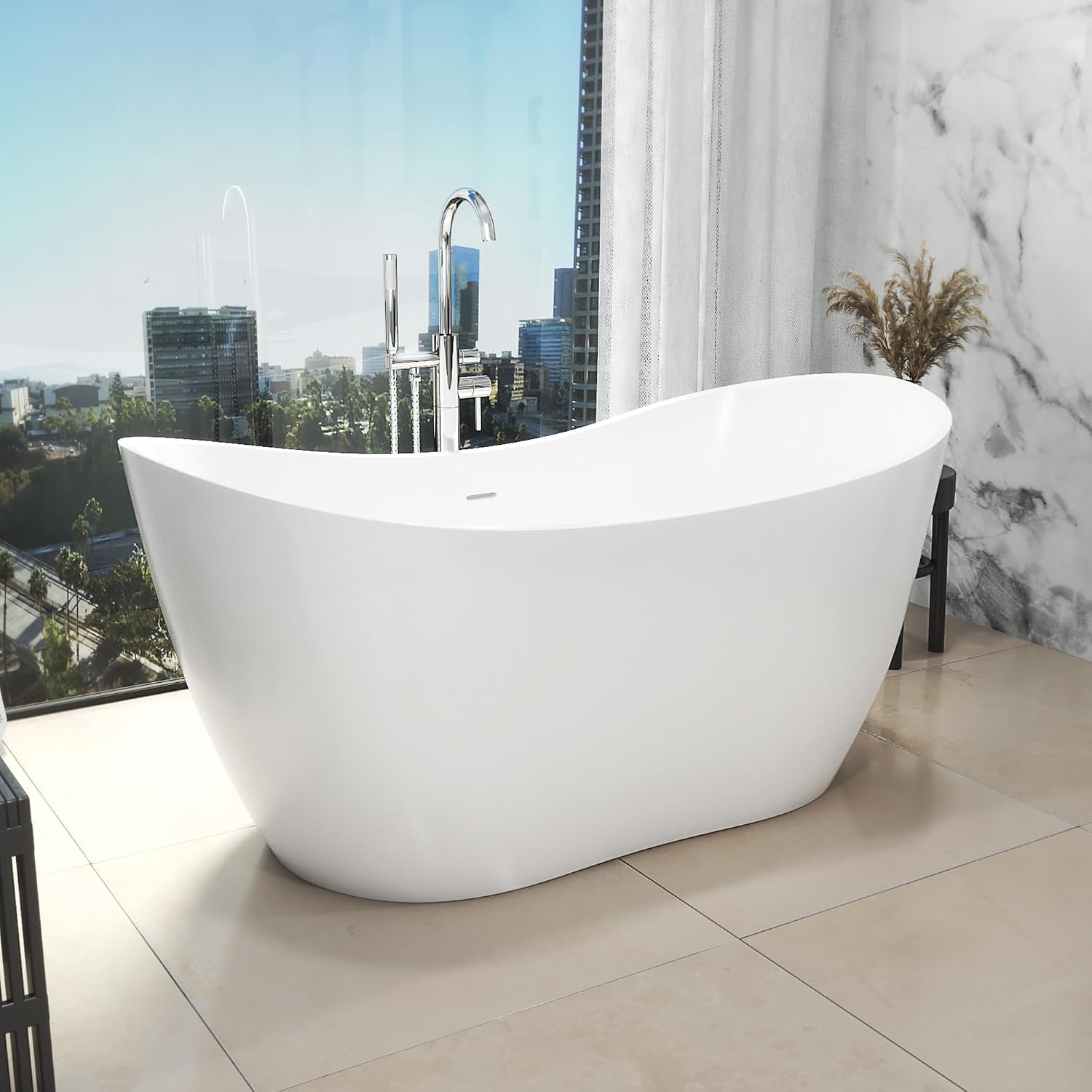 DreamLine Nile 71 inch L x 29 1/8 inch W x 28 3/4 inch H Freestanding Acrylic Bathtub with Oil Rubbed Bronze Drain