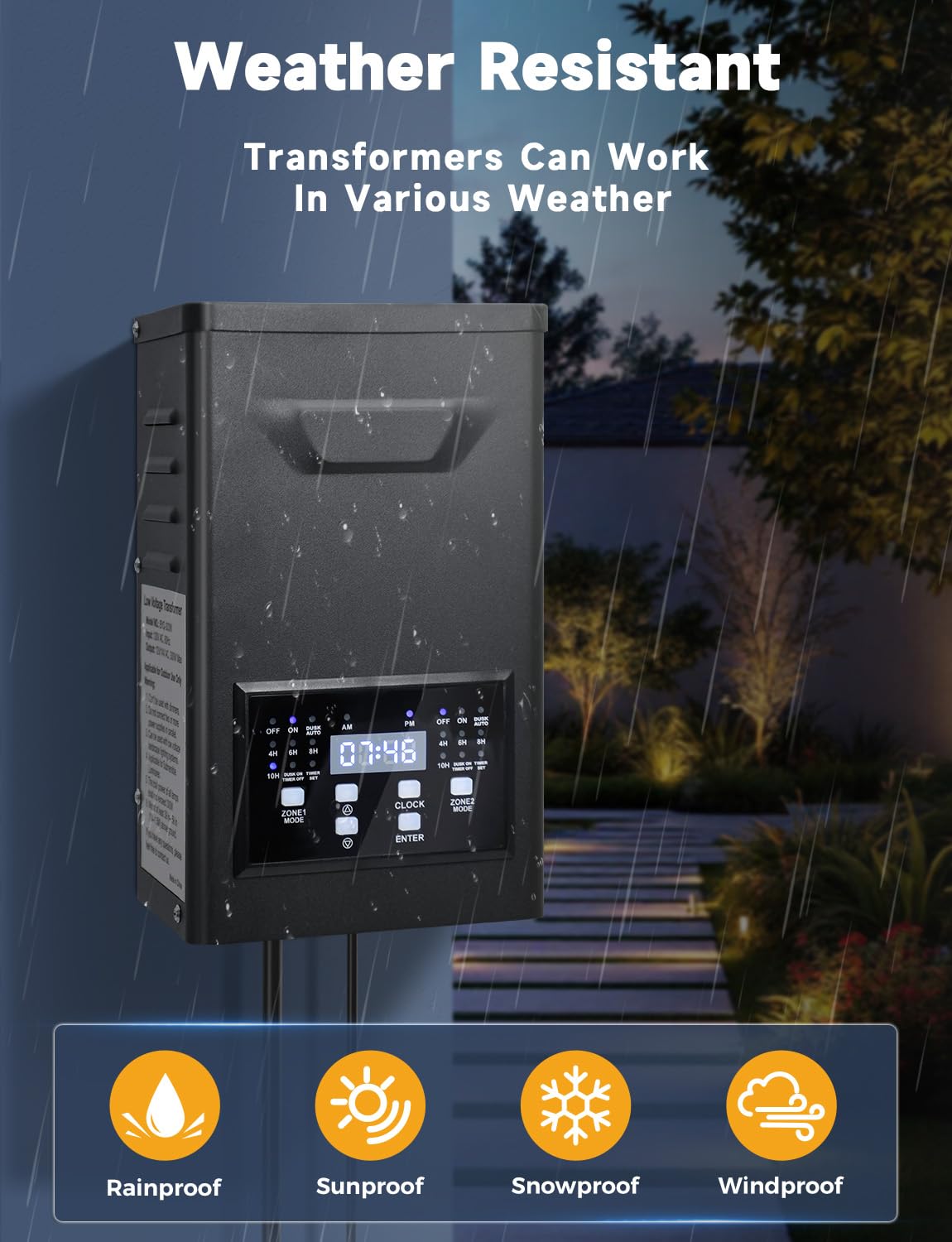 COLOER 600W Low Voltage Landscape Lighting Transformer with 2 Independent Control Output Zones, 120V AC to 12V/15V AC Low Voltage Power Pack with Timer and Photocell Sensor for Outdoor Lights