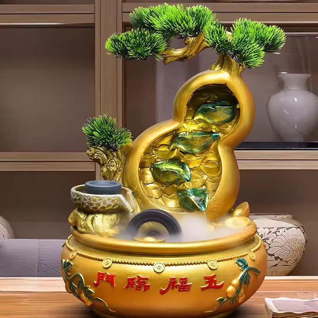 Tabletop Fountain Flowing Water Decoration Circular Desktop Rockery Fountain Living Room Decoration Opening Gift Belt Atomized Desktop Decoration Desktop Fountain (Color : A)