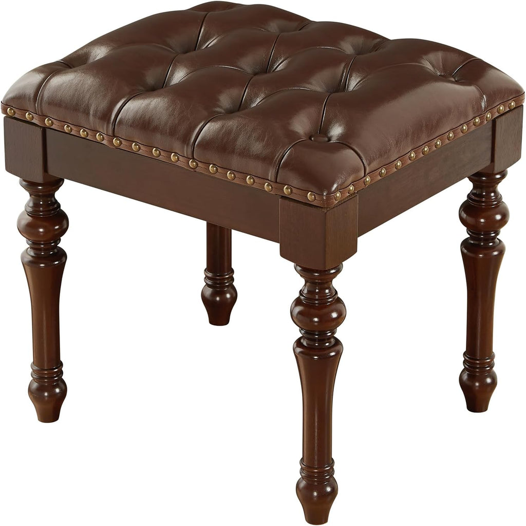 Vanity Bench with Nail Trim, Piano Bench, Desk Stool with Microfiber Leather Upholstered Stool for Bedrooms, Dinning Room, Cloakroom, Piano Room