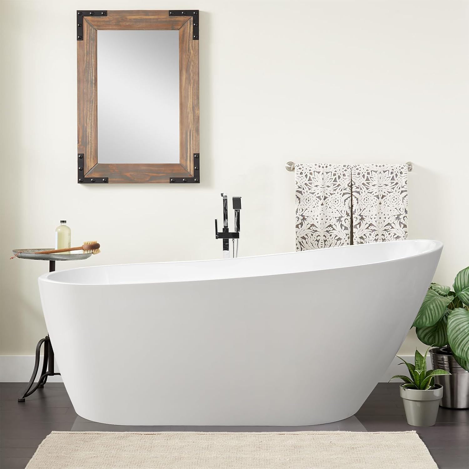 Vanity Art 67 x 31 Inches Freestanding Bathtub White Acrylic Bathtub Modern Stand Alone Soaker Tub with UPC Certified Slotted Overflow and Pop-up Drain for Two Person Bathing