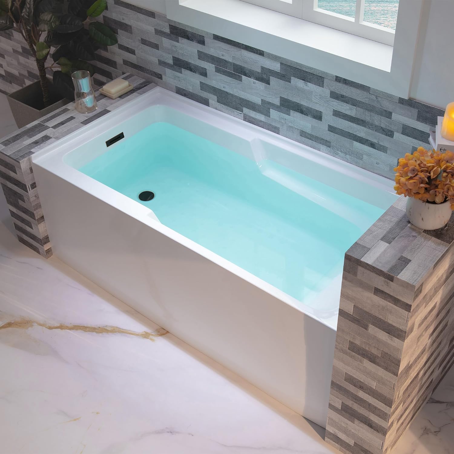 WOODBRIDGE 54' Acrylic Rectangular Alcove Soaking Bathtub in White with Left Drain, Oil Rubbed Bronz pop-UP Drain Included BA5430L