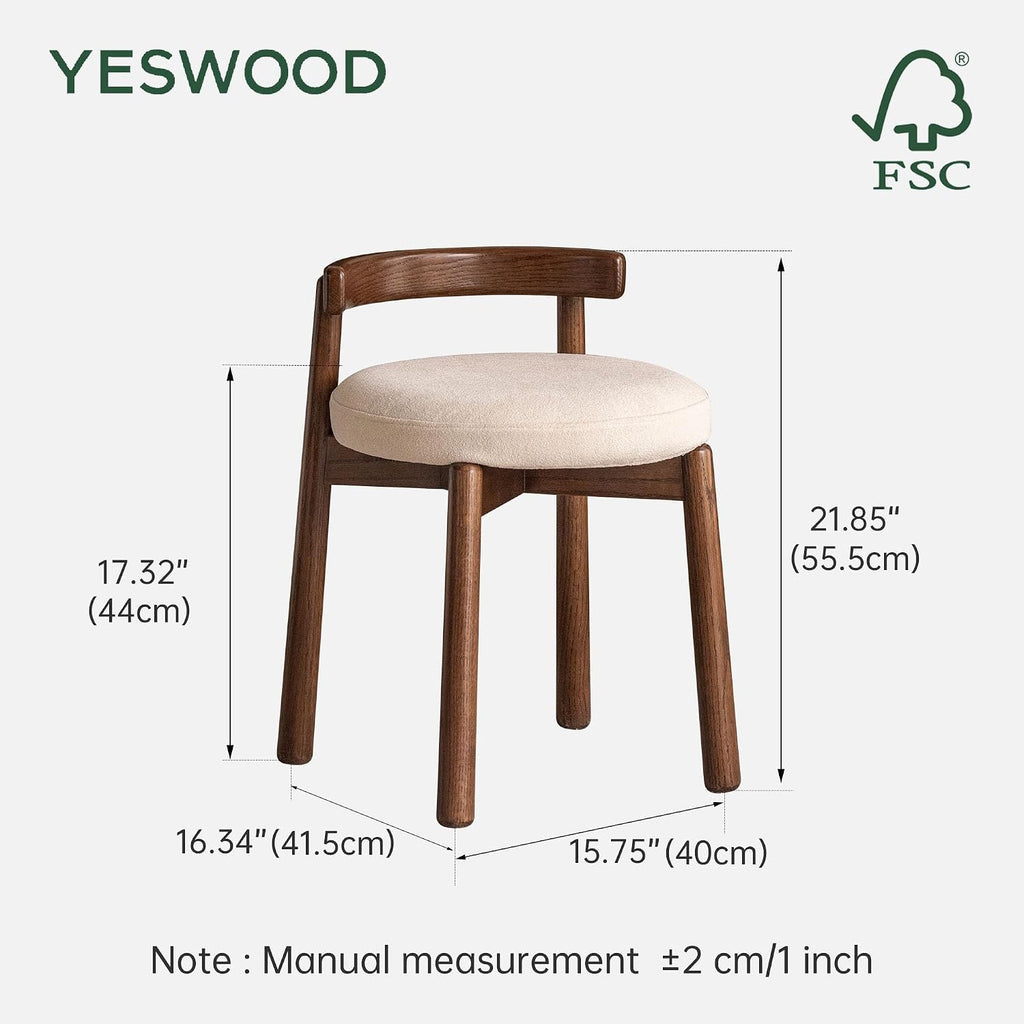 YESWOOD Oak Wood Swivel Vanity Stool, 360 Swivel Chair for Makeup Room, Fully Assembled Makeup Chair, Vanity Bench for Bathroom & Living Room, Walnut Color