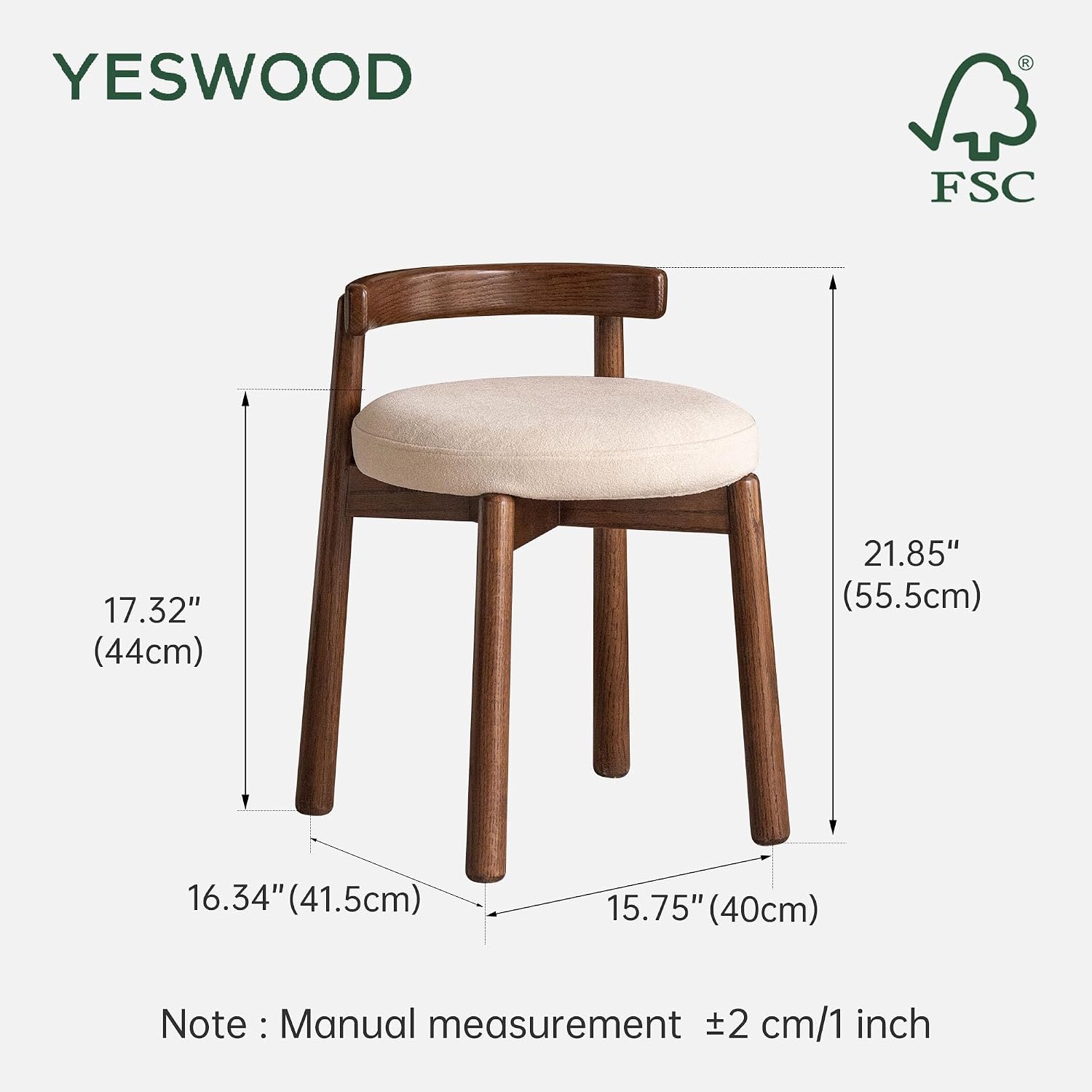 YESWOOD Oak Wood Swivel Vanity Stool, 360 Swivel Chair for Makeup Room, Fully Assembled Makeup Chair, Vanity Bench for Bathroom & Living Room, Walnut Color