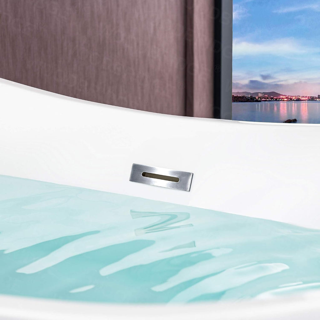 WOODBRIDGE 59' Acrylic Freestanding Bathtub Contemporary Soaking White Tub with Chrome Overflow and Drain，BTA1516-C-Drain-&O