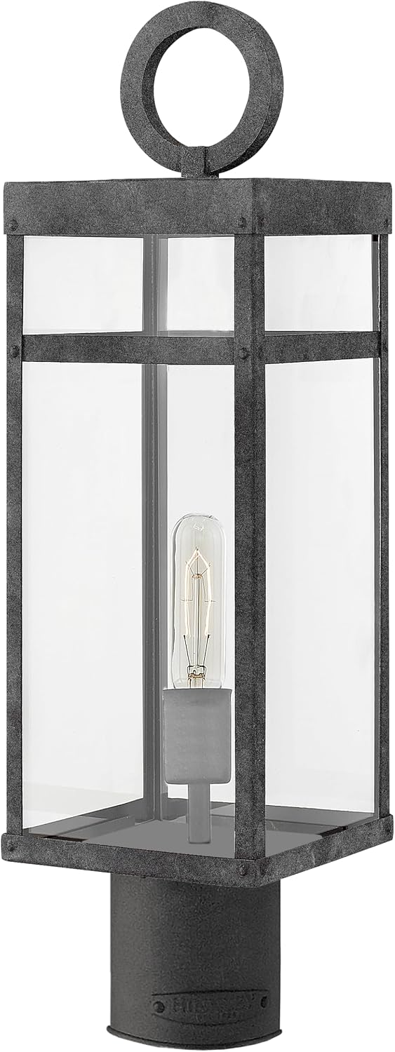 Hinkley Porter 22.75' Outdoor Single Light Low Voltage Post Mount Lantern – Clear Glass, 12V Bulb Included, Pathway Driveway Landscape, Pier Mount Compatible, Post Sold Separately – Aged Zinc