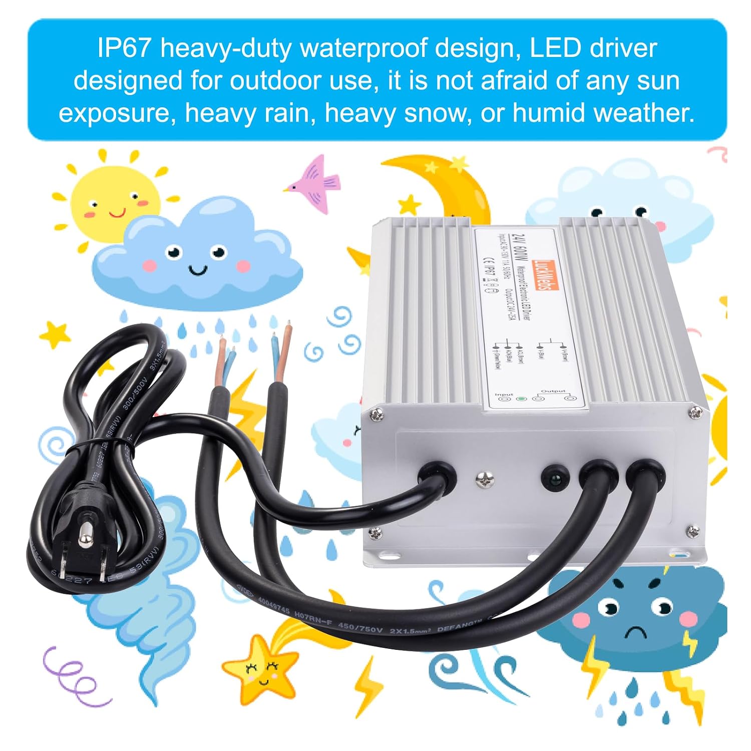 LED Driver 24V 600W Waterproof Power Supply AC 90-130V to DC 24V25A Low-Voltage IP67 Switching Power Supply Landscaping Decorative Lighting LED Waterproof Transformer