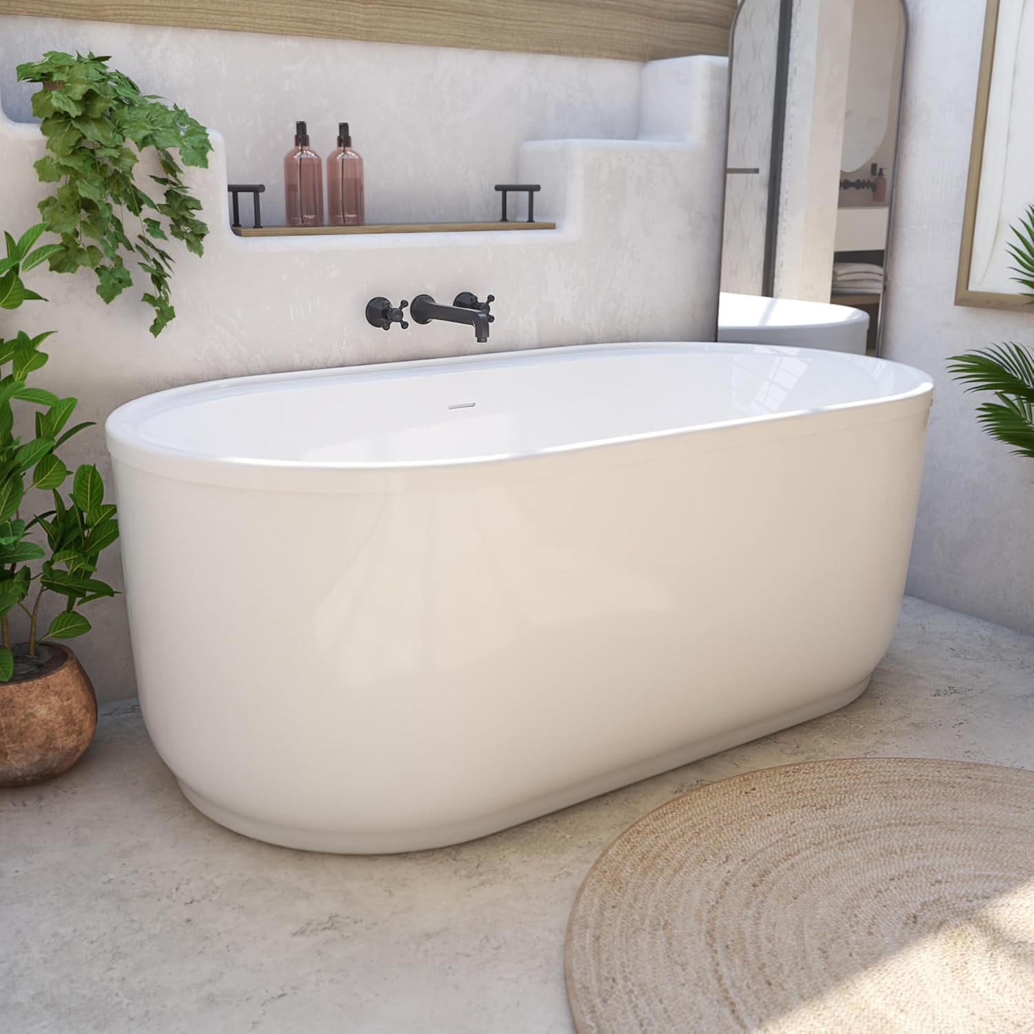 DreamLine Encore 60 1/4 inch L x 32 1/4 inch W x 23 1/8 inch H Freestanding Acrylic Bathtub with Oil Rubbed Bronze Drain