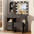 Otterease Vanity Desk with LED Lighted Mirror&Power Outlet, 3 Lighting Colors Makeup Vanity Desk with 5 Large Drawers and 3 Storage Shelves, Black Vanity with Storage Stool for Bedroom