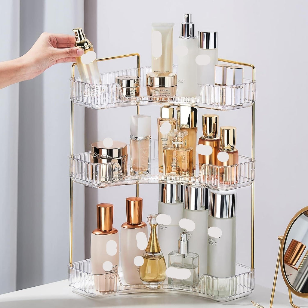 Skincare Organizers, 3 Tier Makeup Organizer for Bathroom Corner Vanity Countertop Makeup Organizer Holder Cosmetics Skincare Storage Counter(Amber)