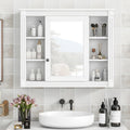 Merax Medicine Cabinet with Mirror, Wall Mount Bathroom Cabinet 35' x 28' Over Toilet Storage Cabinet Organizer with Door and Open Shelves, Mirrored Bathroom Wall Cabinet
