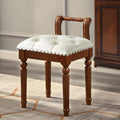 Domesto Low Back Vanity Bench Stool with Padded Cushion, Leather Retro Makeup Stool, Solid Wood Carving Legs Piano Bench (White)