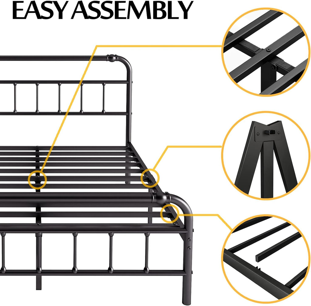 BOSRII Queen Size Bed Frame with Headboard and Footboard, 18 Inches High, 3500 Pounds Heavy Duty Metal Slats Support for Mattress, No Box Spring Needed, Noise-Free, Black