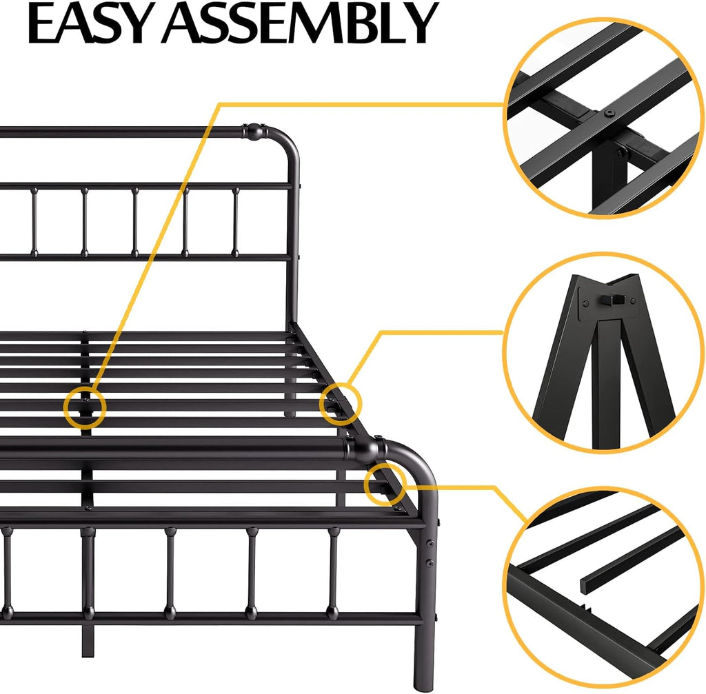BOSRII Twin XL Bed Frame with Headboard and Footboard, 18 Inches High, 3500 Pounds Heavy Duty Metal Slats Support for Mattress, No Box Spring Needed,Noise-Free, Black