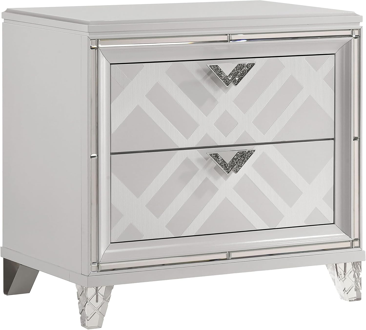 HOMES: Inside + Out Quasar Modern Wood 5-Piece Bedroom Set with LED Lights in Headboard and Mirror, USB Charger Behind Nightstand, Hidden Jewelry Drawers for Bedroom, California King, White