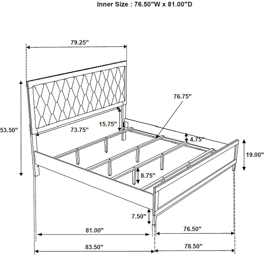 Coaster Home Furnishings Sonora Contemporary 5-Piece Bedroom Set Leatherette Upholstered Eastern King Size Panel Bed Frame 54-inch Headboard White 224861KE-S5