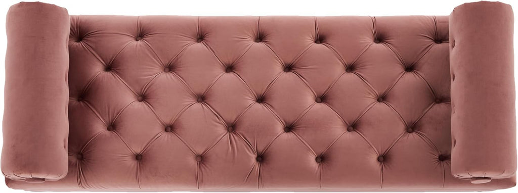 Christopher Knight Home Emmie Modern Velvet Ottoman Bench with Detachable Pillow, Wooden Bedroom End of Bed Bench, Upholstered Entryway Ottoman Foot Rest, Living Room Sofa Extra Seat, Reddish Pink