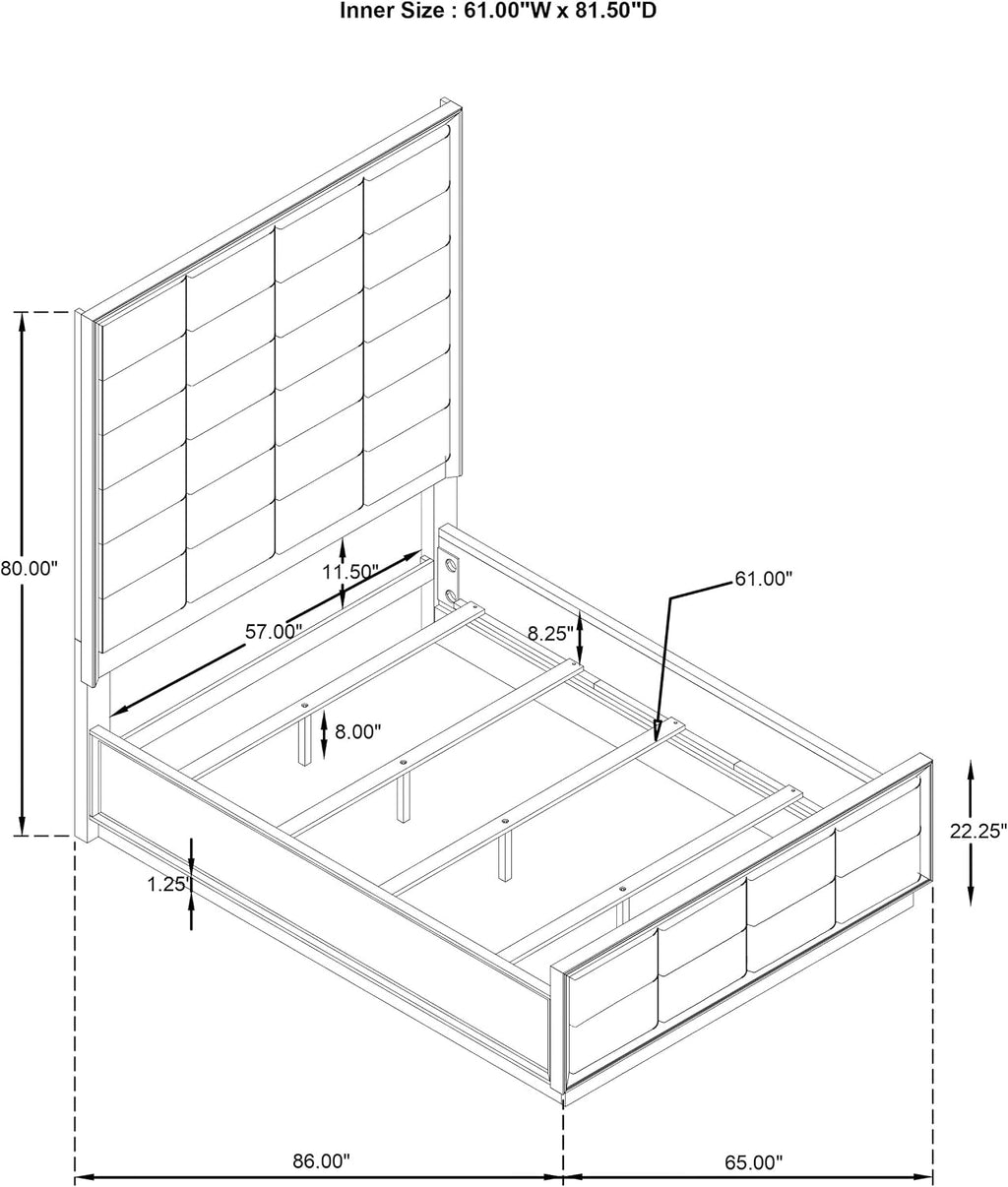 Coaster Home Furnishings Durango Transitional 4-Piece Bedroom Set Boucle Upholstered Queen Size Panel Bed Frame 77-inch Headboard Washed Oak 223271Q-S4