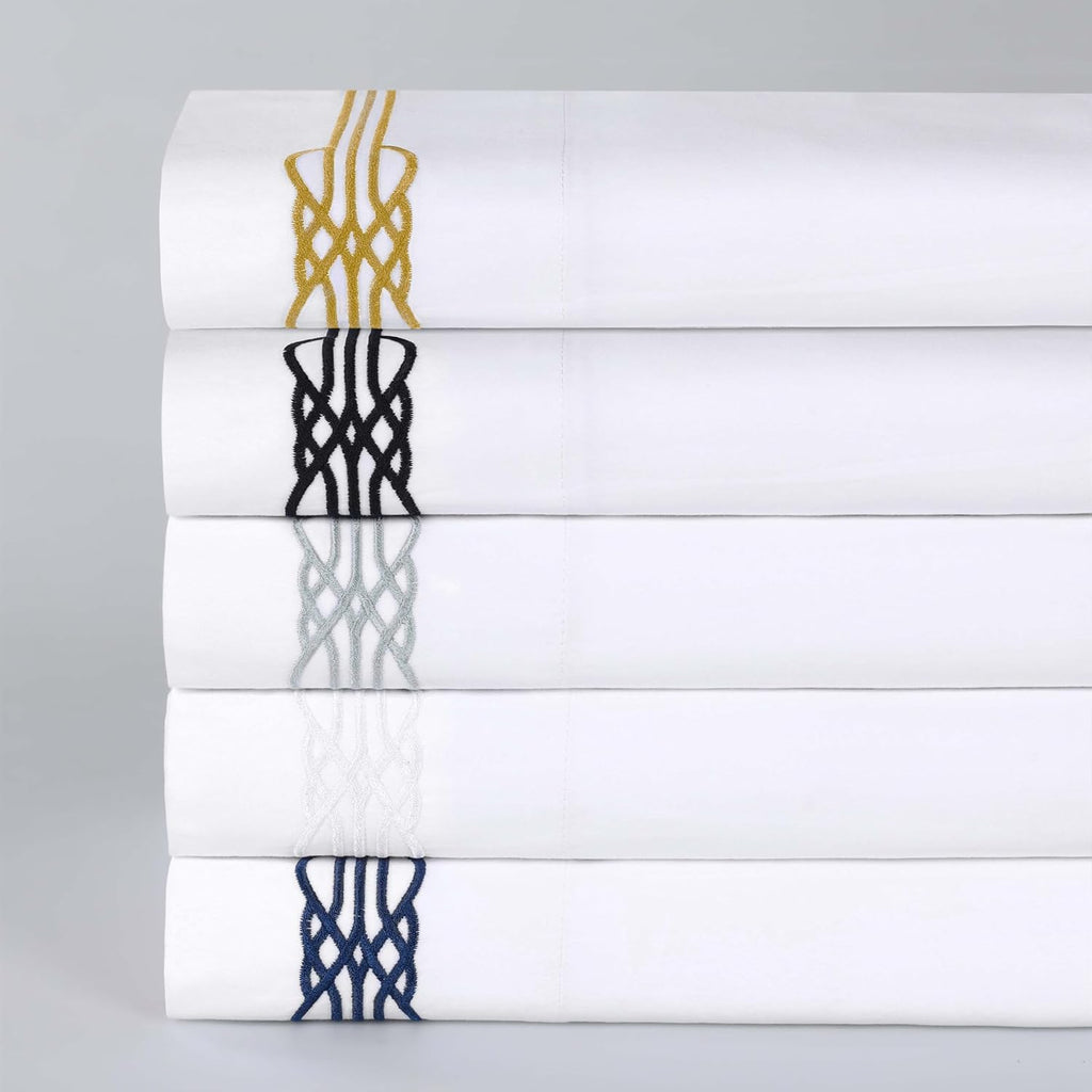 Superior Embroidered Cotton Bed Sheet Set, 1 Elastic Deep Pocket Fitted Sheet, 1 Flat Sheet, 2 Pillowcases, Daily Soft Sheets, Luxury, Elegant Design, Moonlawn Collection, Full Size, White/Black