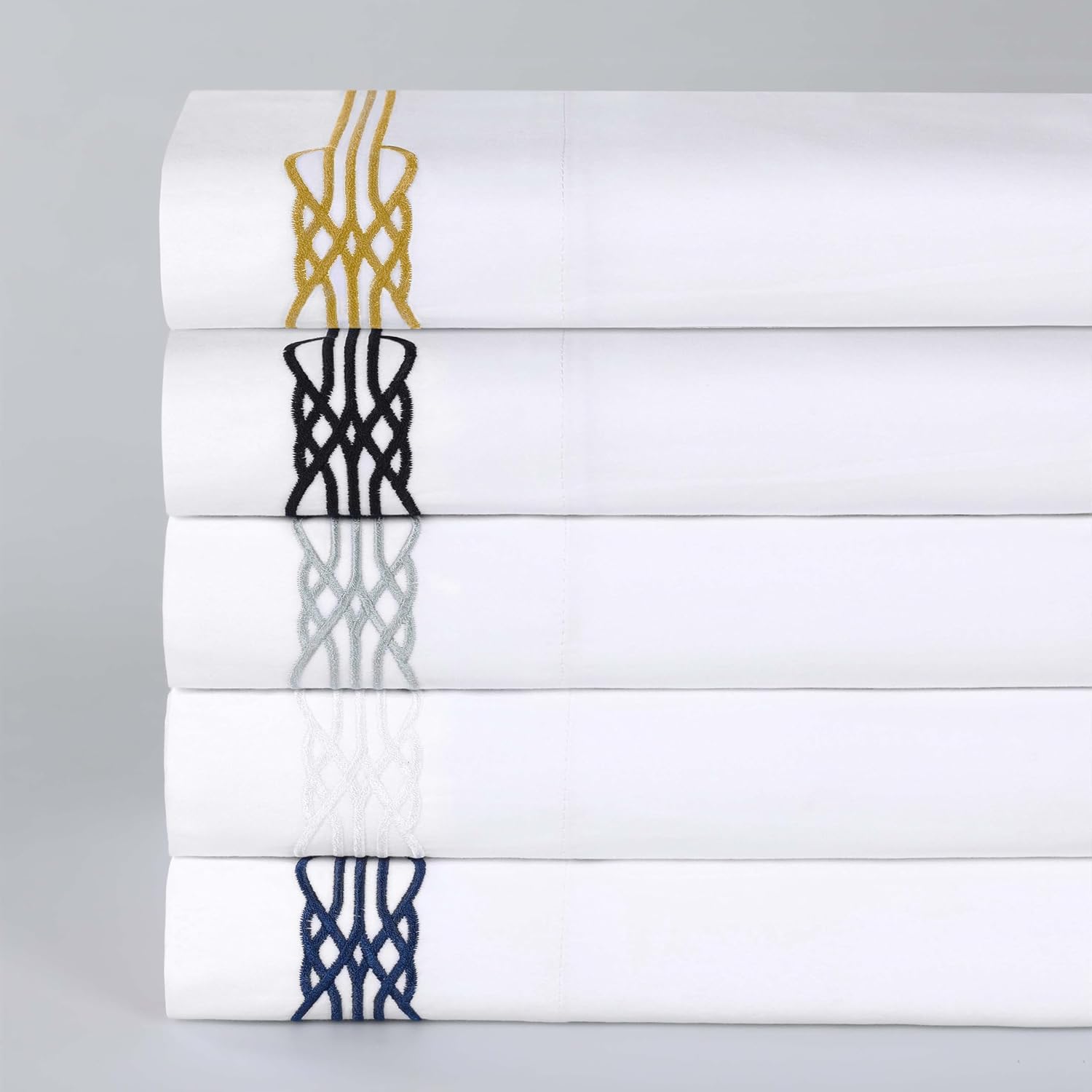 Superior Embroidered Cotton Bed Sheet Set, 1 Elastic Deep Pocket Fitted Sheet, 1 Flat Sheet, 2 Pillowcases, Daily Soft Sheets, Luxury, Elegant Design, Moonlawn Collection, King Size, White/Black