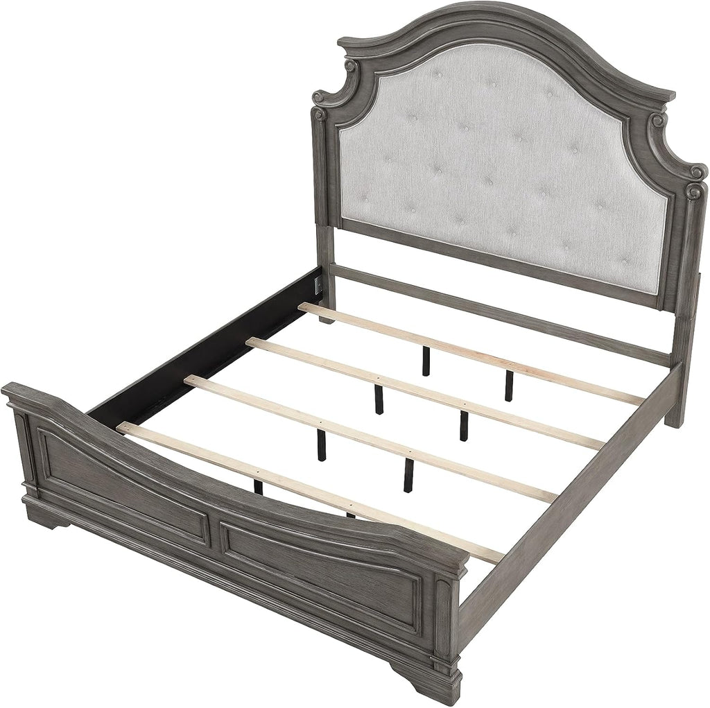 Traditional Style King 4 Pc Bedroom Set Made with Wood in Rustic Gray