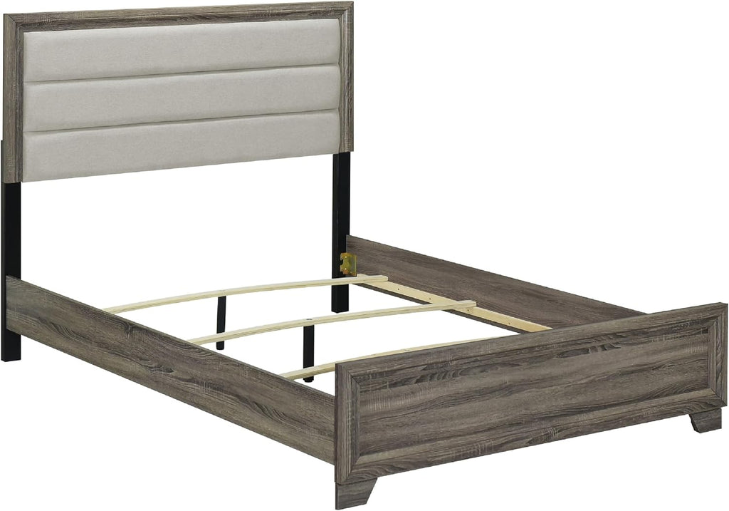 Benzara Reay 4 Piece Queen Bedroom Set with Dressers, Upholstered, Gray Brown