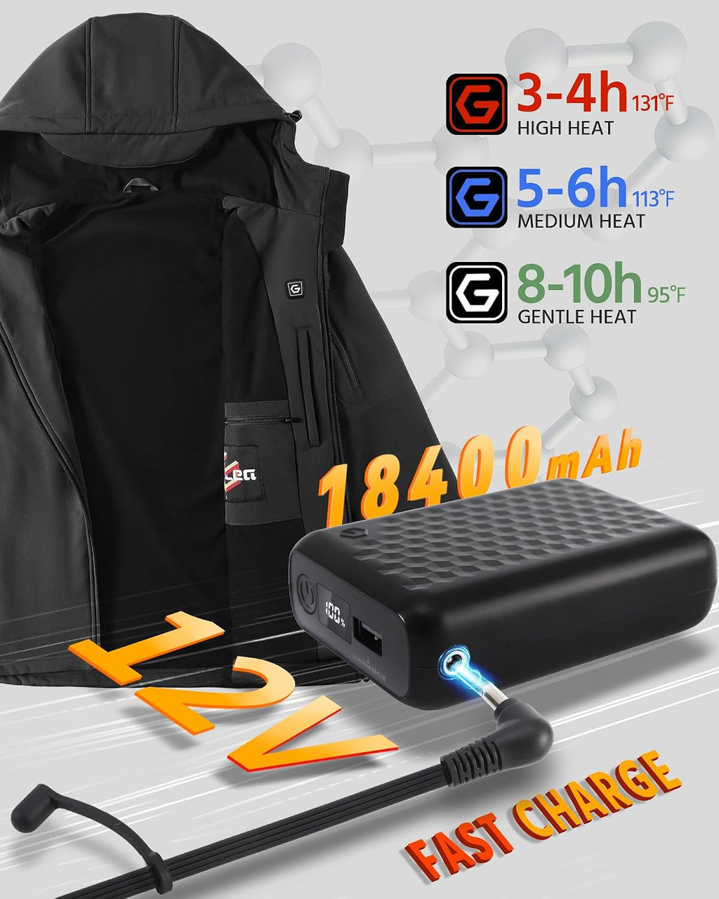 Wulcea Graphene Heated Soft Shell Jacket for Men 12V 18400mAh Large Capacity