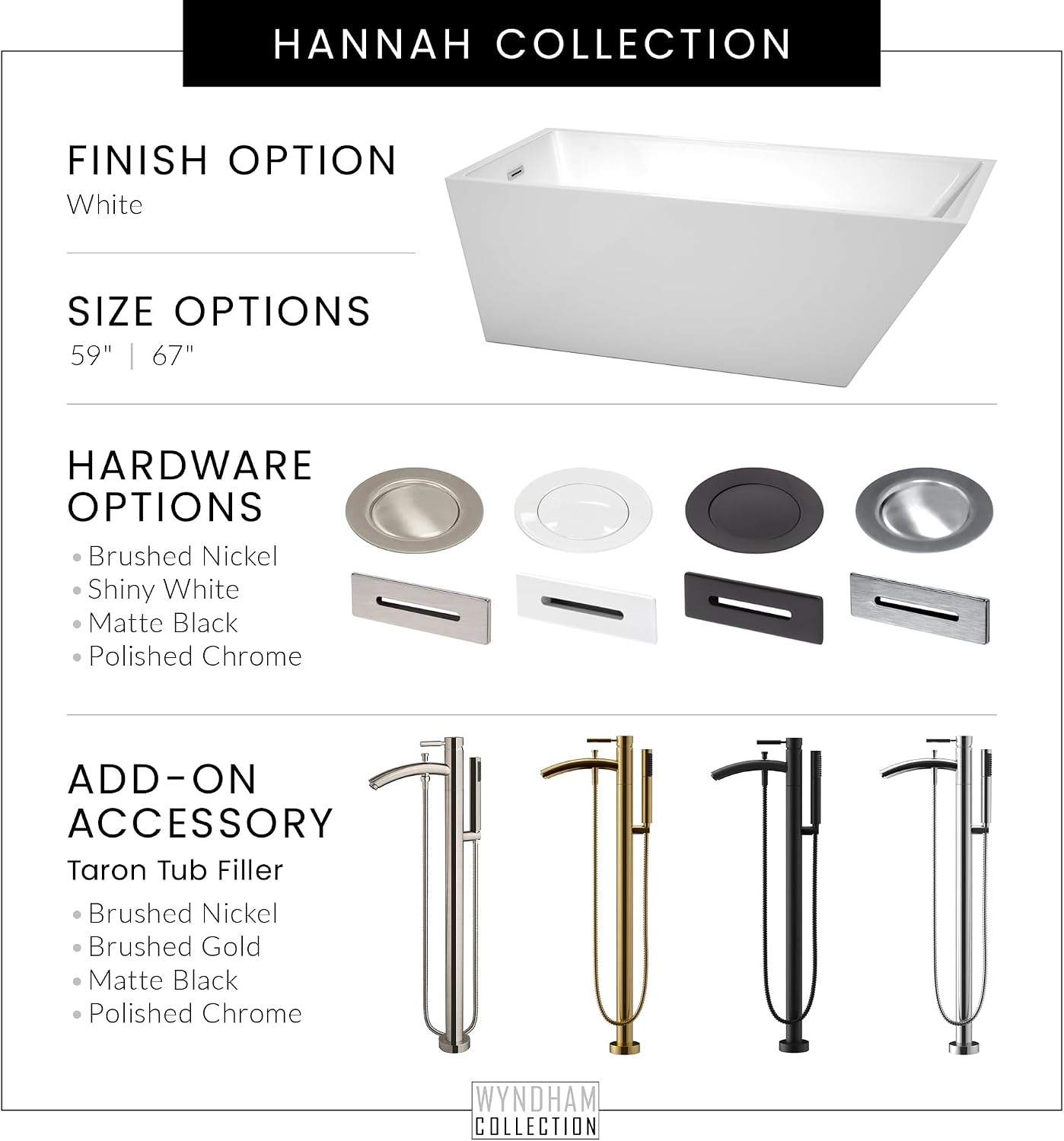 Wyndham Collection Hannah 59 inch Freestanding Bathtub for Bathroom in White with Polished Chrome Drain and Overflow Trim
