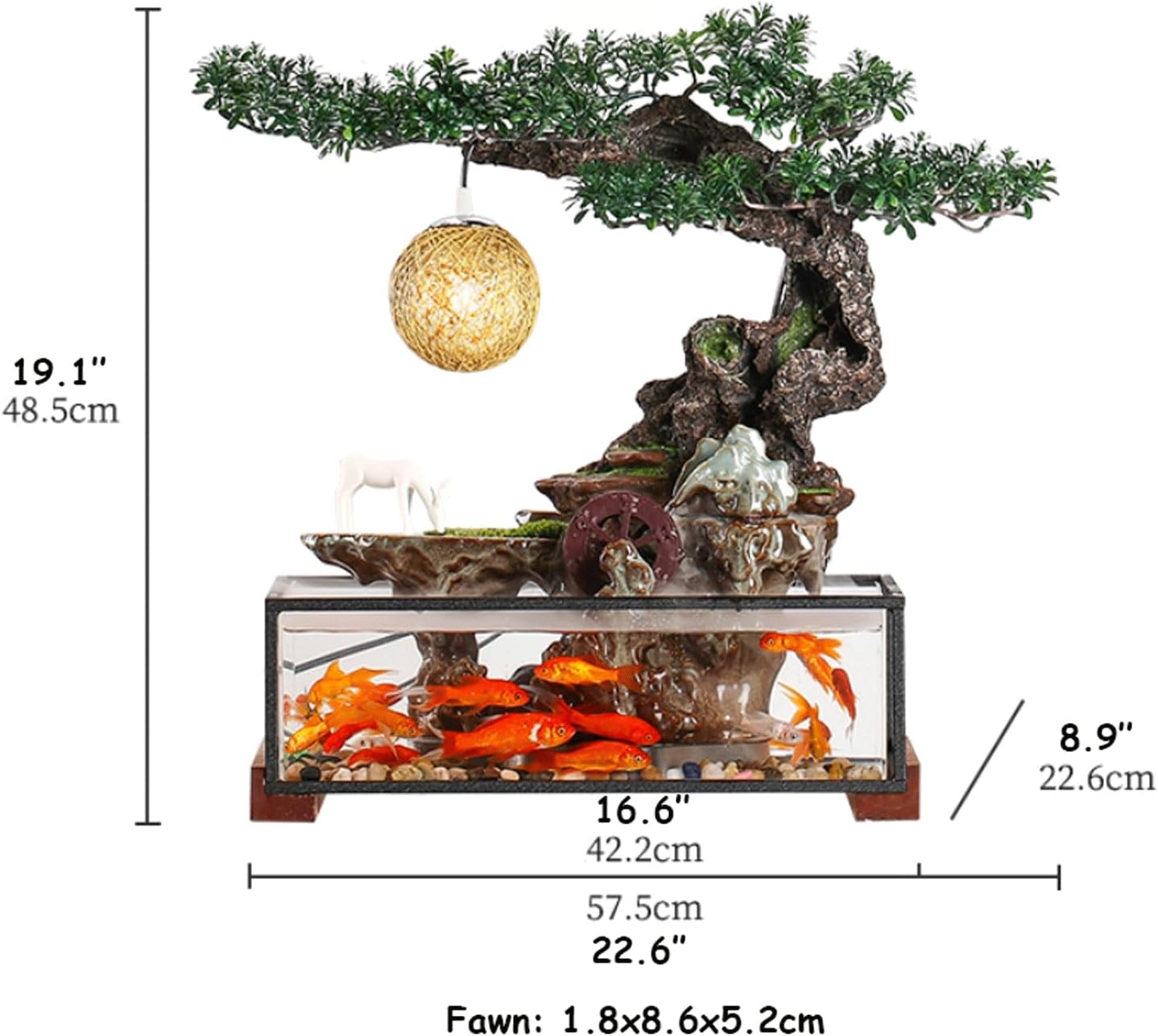 Artificial Landscape Tabletop Fountain w/LED Light, Atomizer & Fish Tank Indoor Zen Relaxation Creative Waterfall Fountain Aquarium for Home