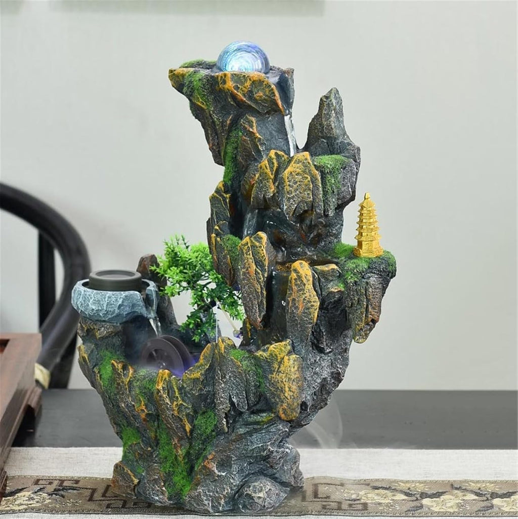 Tabletop Fountain Rockery Water Waterfall Plants Desktop Fountain Home Office Decorations