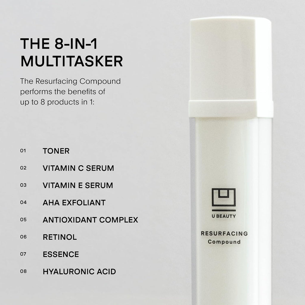 U Beauty Resurfacing Compound Serum - Renew & Illuminate Face Serum - Advanced 8-in-1 Formula with Vitamin C, Retinol, Hyaluronic Acid, & Peptides - Targets Fine Lines, Pores- 1.0 fl.oz