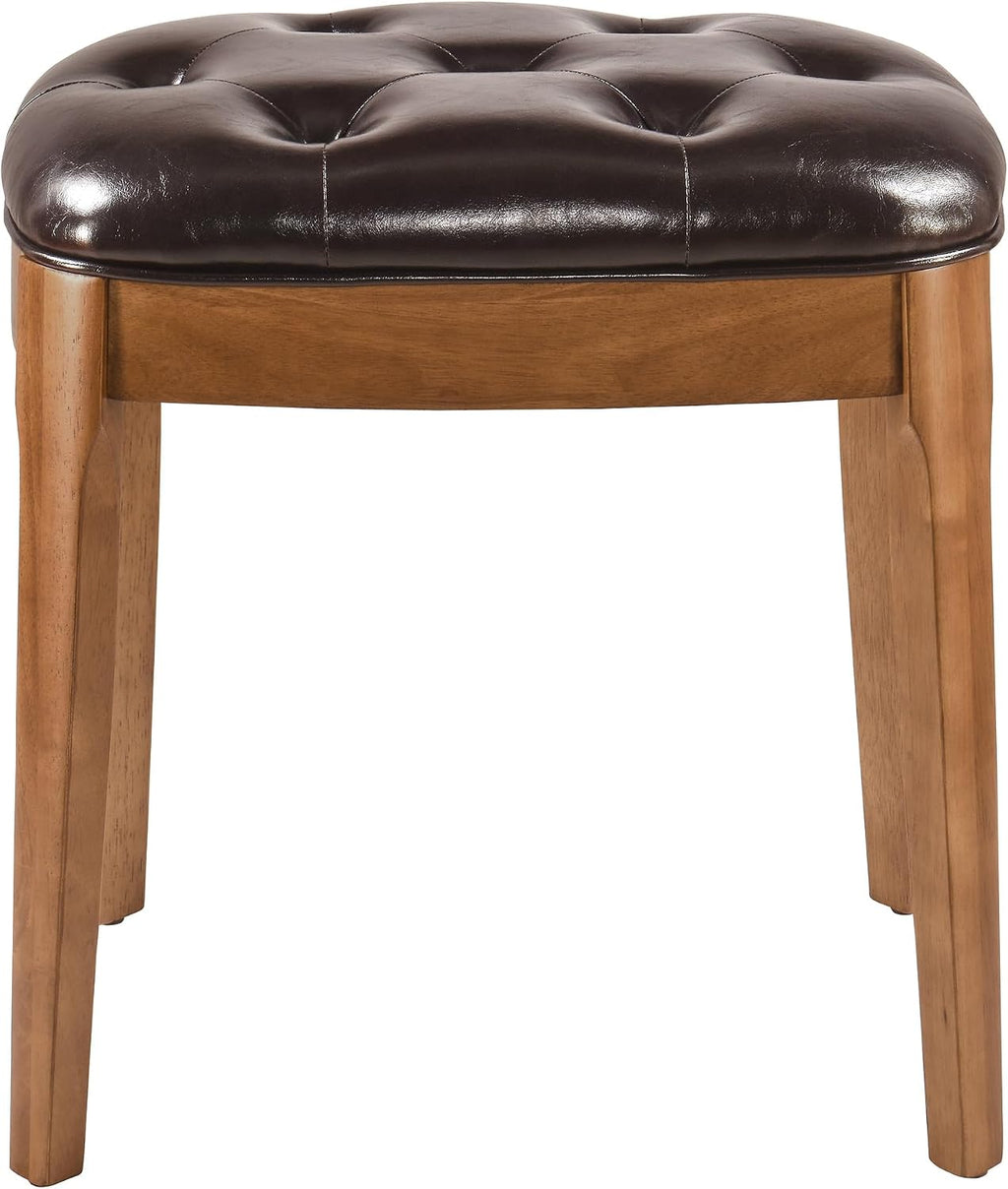 Vanity Stool with Padded Cushion, Vanity Bench with Wood Legs, Piano Bench Seat with with Solid Wood Legs, Backless Vanity Stool for Makeup Room, Bedroom, Dining Room and Study Room, Dark Brown