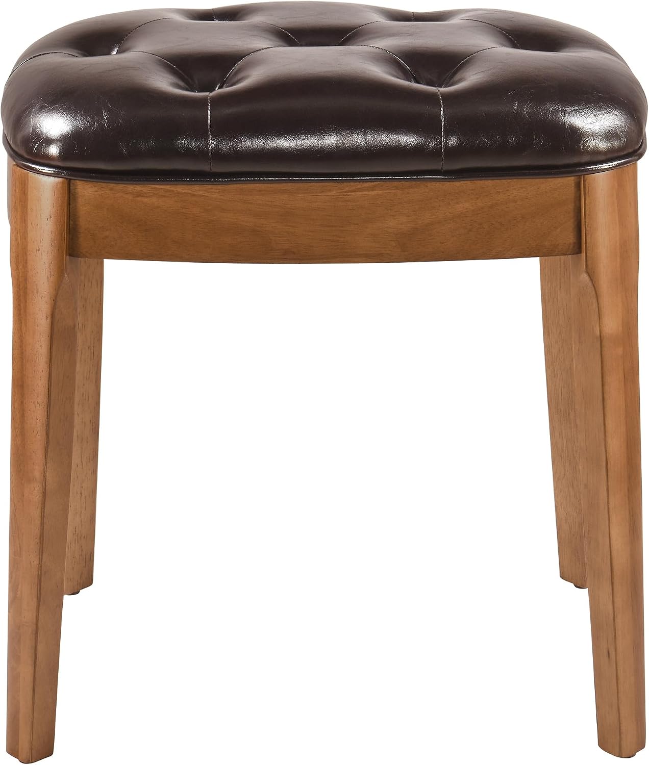 Vanity Stool with Padded Cushion, Vanity Bench with Wood Legs, Piano Bench Seat with with Solid Wood Legs, Backless Vanity Stool for Makeup Room, Bedroom, Dining Room and Study Room, Dark Brown