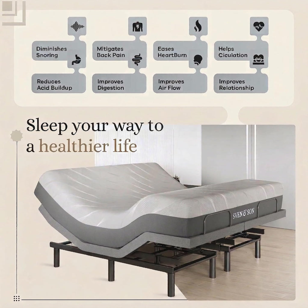 Sven & Son Harmony Adjustable Bed Base, Head and Foot Lift, Massage, Under-Bed Lights, USB, Gel Memory, Zero Gravity Smart Frame - King + 14 inch Hybrid Spring Matt (Medium Soft)