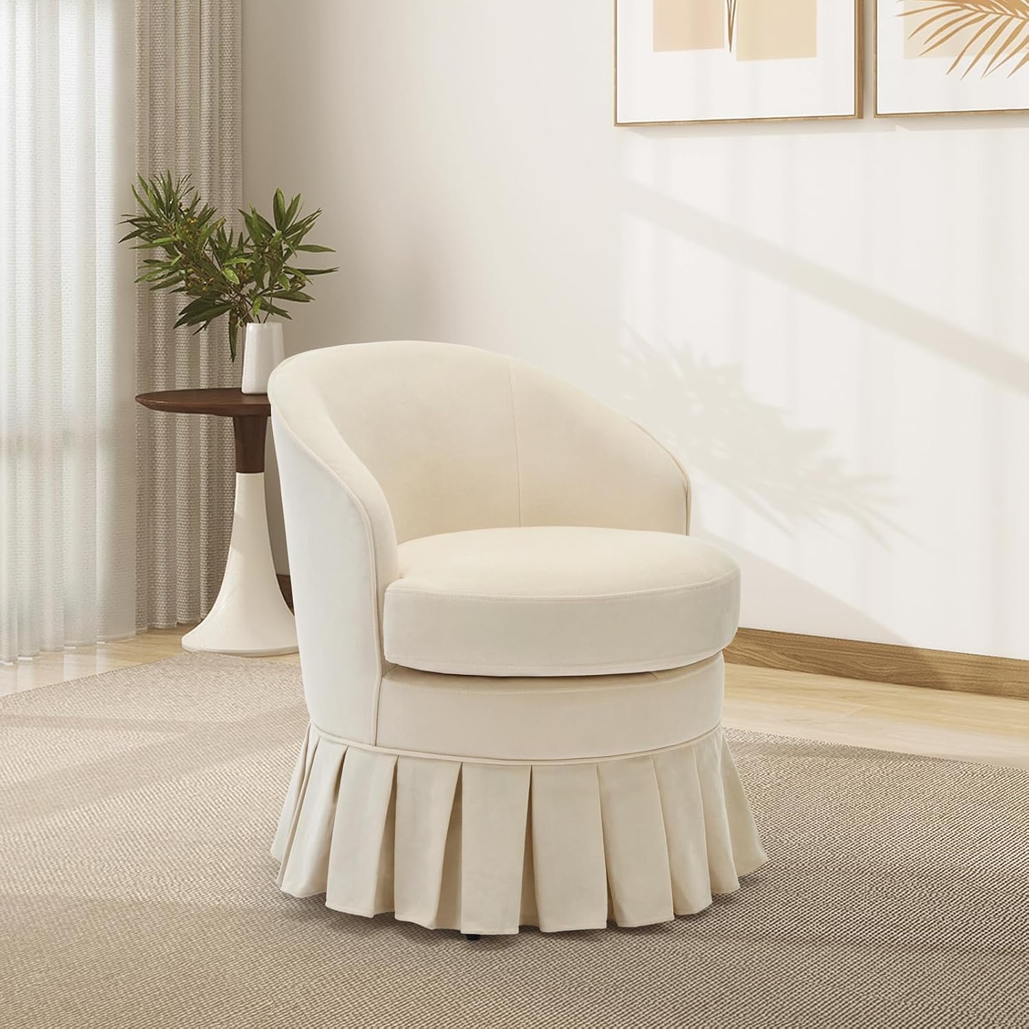 GarveeHome Vanity Stool, Upholstered Tall Back Arm Chair w/Side Pockets, Wood Legs Comfortable Dressing Piano Bench Chair for Vanity for Makeup Room, Bathroom