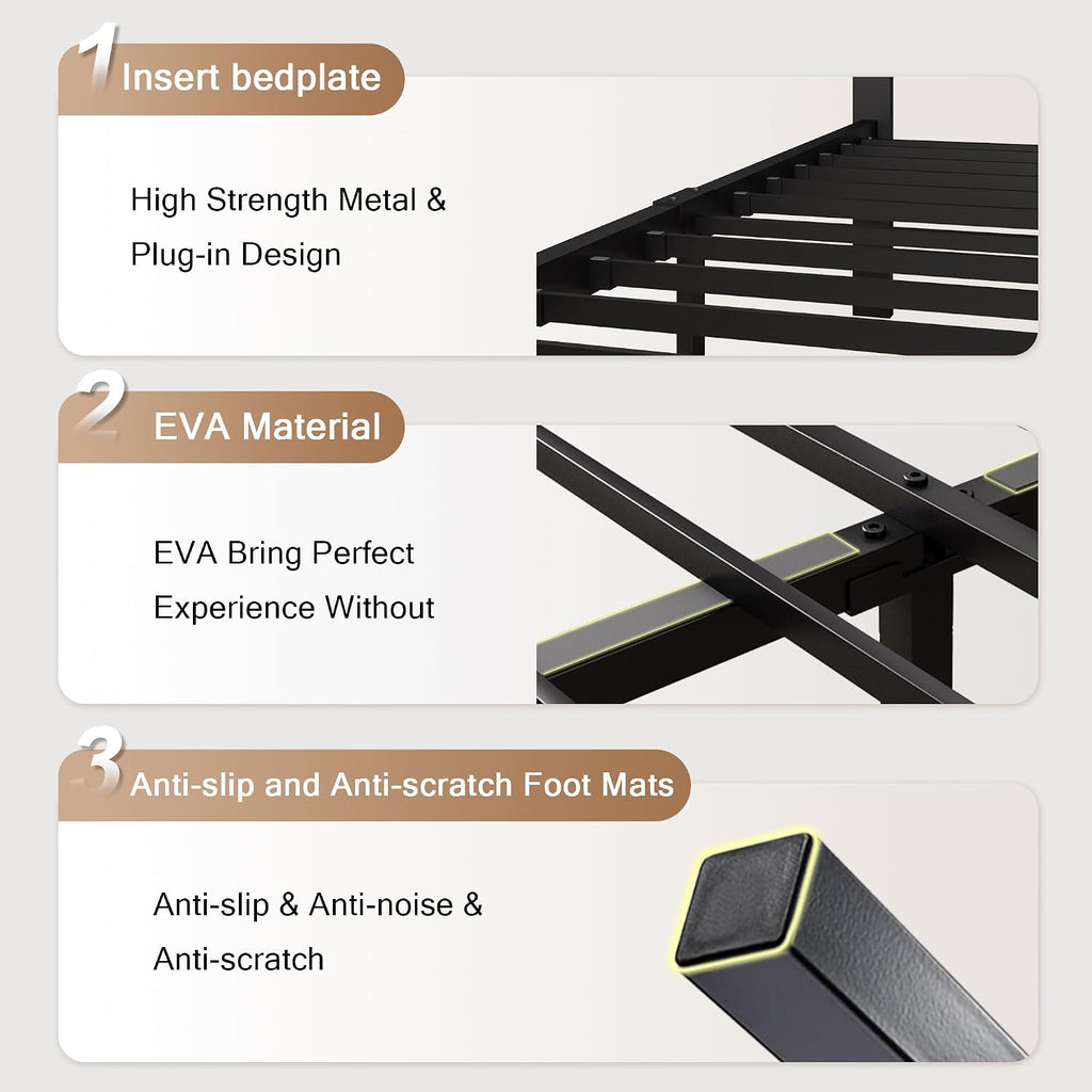Einhomn Full Size Metal Bed Frame, Platform Bed with Faux Leather Button Tufted Headboard, 12' Underbed Storage, Steel Slats Support, No Box Spring Needed, Easy Assembly, Noise-Free, Black