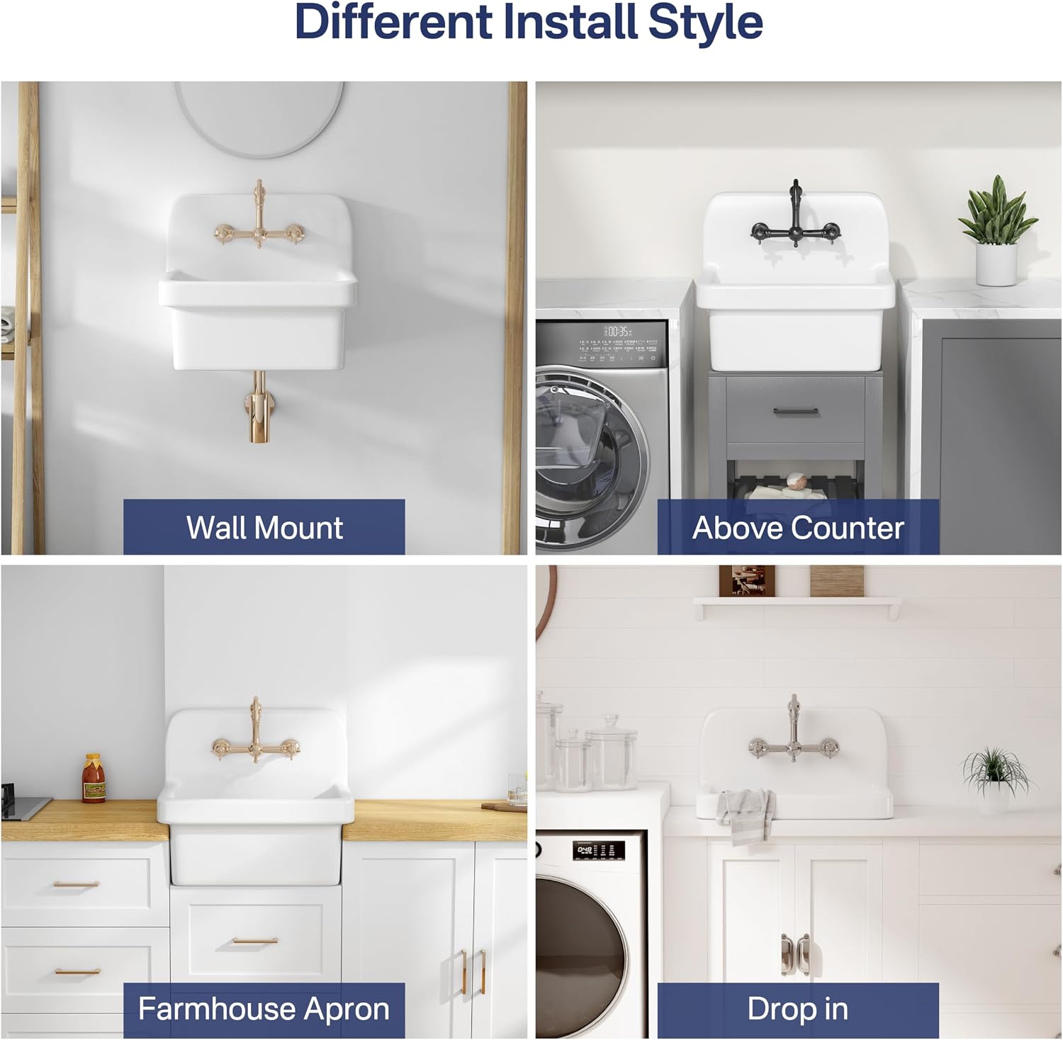 Eridanus 21 Inch Utility Sink, Wall Mounted Farmhouse Bathroom Sink, Modern Laundry Sinks Above Counter, 21' x 16' x 18.5' Floating Porcelain Ceramic Tub High Back for Garage, Washing Room, Kitchen