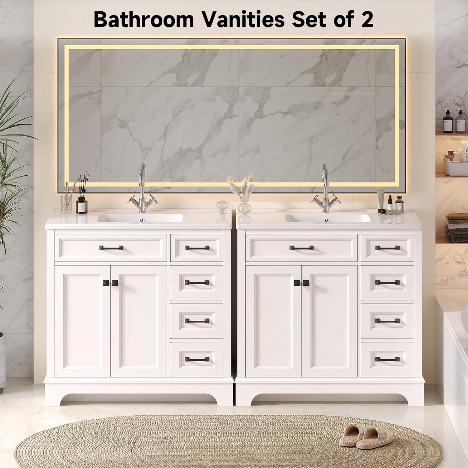 ONBRILL 36' Luxurious Bathroom Vanity with Ceramic Sink, Modern Freestanding Bathroom Single Sink Vanities Cabinet with 2 Soft Closing Doors & 2 Drawers, Adjustable Shelf & Paint Surface (White)