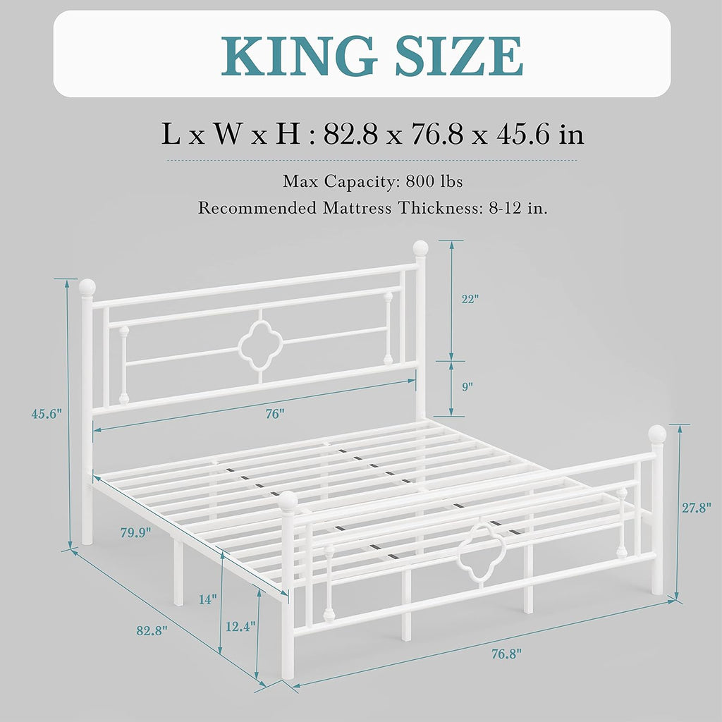 HOOMIC 14 Inch King Size Metal Platform Bed Frame, Vintage Victorian Style, Wrought Iron Headboard and Footboard/Mattress Foundation for Storage/No Box Spring Required/Easy Assembly/White