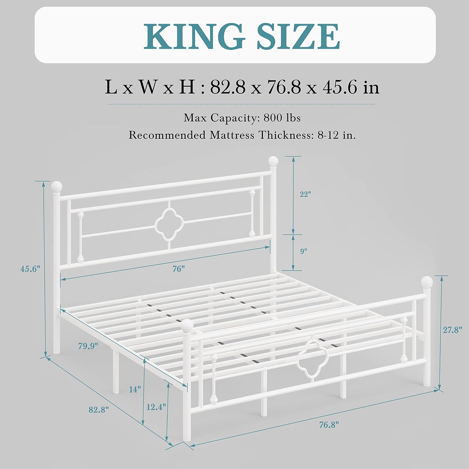 HOOMIC 14 Inch King Size Metal Platform Bed Frame, Vintage Victorian Style, Wrought Iron Headboard and Footboard/Mattress Foundation for Storage/No Box Spring Required/Easy Assembly/White